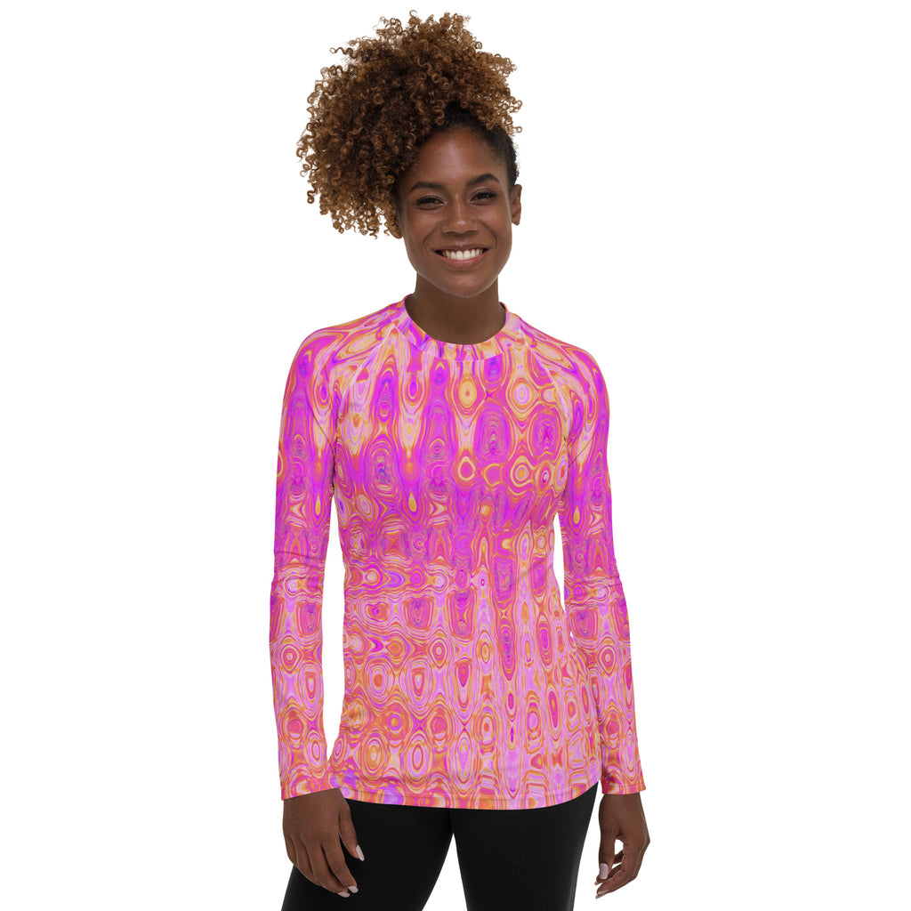 Women's Rash Guard Shirts | Cool Abstract Pink and Magenta Atomic Retro Zigzags