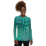 Women's Rash Guard Shirts | Cool Abstract Green and Black Atomic Retro Zigzags