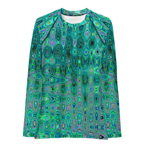 Women's Rash Guard Shirts | Cool Abstract Green and Black Atomic Retro Zigzags