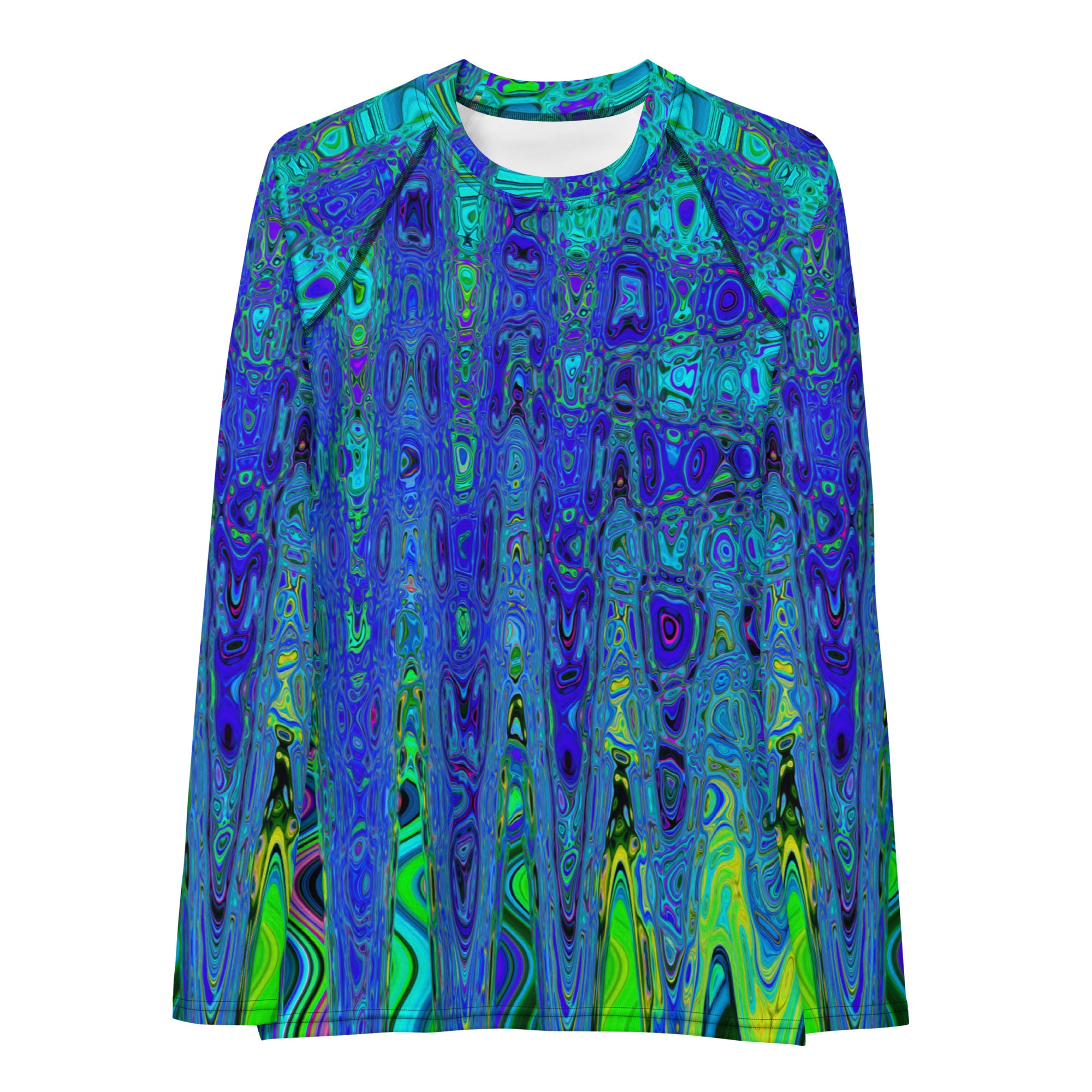 Women's Rash Guard Shirts | Trippy Violet Blue Abstract Retro Atomic Waves