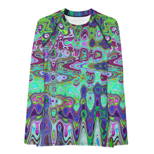 Women's Rash Guard Shirts | Abstract Green and Purple Wavy Mosaic Retro