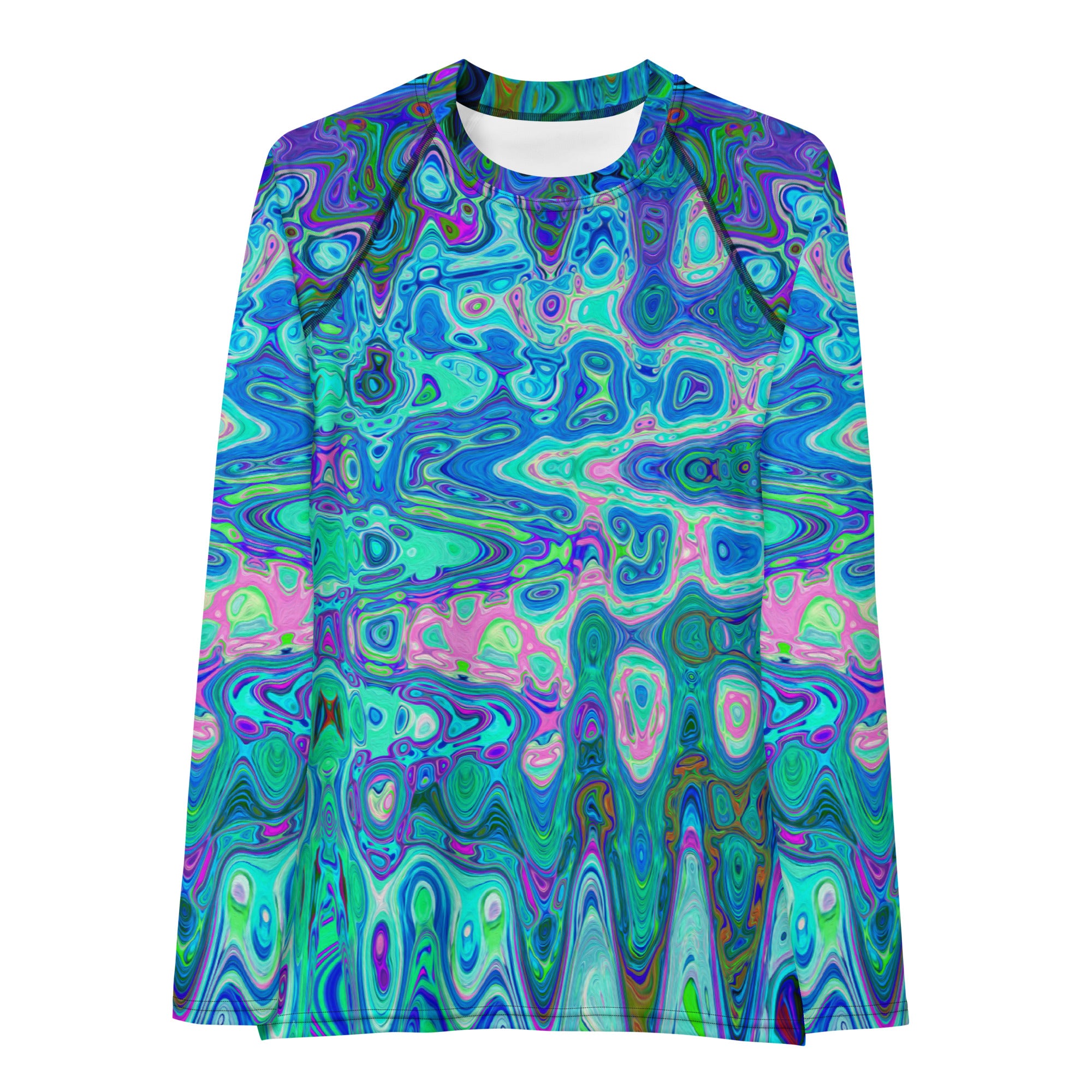 Women's Rash Guard Shirts | Abstract Colorful Blue Wavy Mosaic Retro