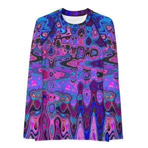 Women's Rash Guard Shirts | Abstract Mosaic Pink and Blue Wavy Retro