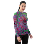 Women's Rash Guard Shirts - Pink and Lime Green Groovy Abstract Retro Swirl