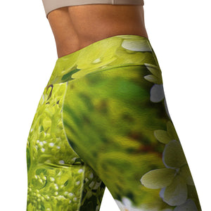 Yoga Leggings for Women | Elegant Chartreuse Green Limelight Hydrangea