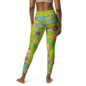Yoga Leggings for Women - Abstract Yellow and Red Wavy Tie Dye Clouds