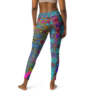 Yoga Leggings for Women | Trippy Sky Blue Abstract Retro Atomic Waves