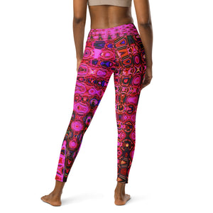 Yoga Leggings for Women | Cool Abstract Pink and Black Atomic Retro Zigzags