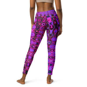 Yoga Leggings for Women | Cool Abstract Purple and Black Atomic Retro Zigzags