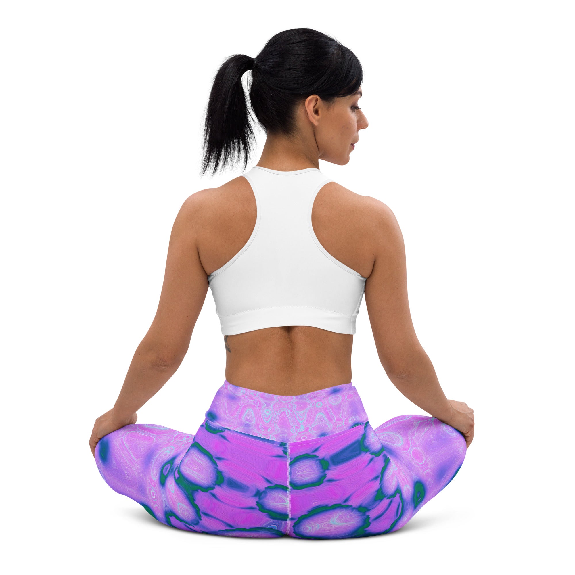 Yoga Leggings for Women | Abstract Hot Pink Wavy Tie Dye Clouds