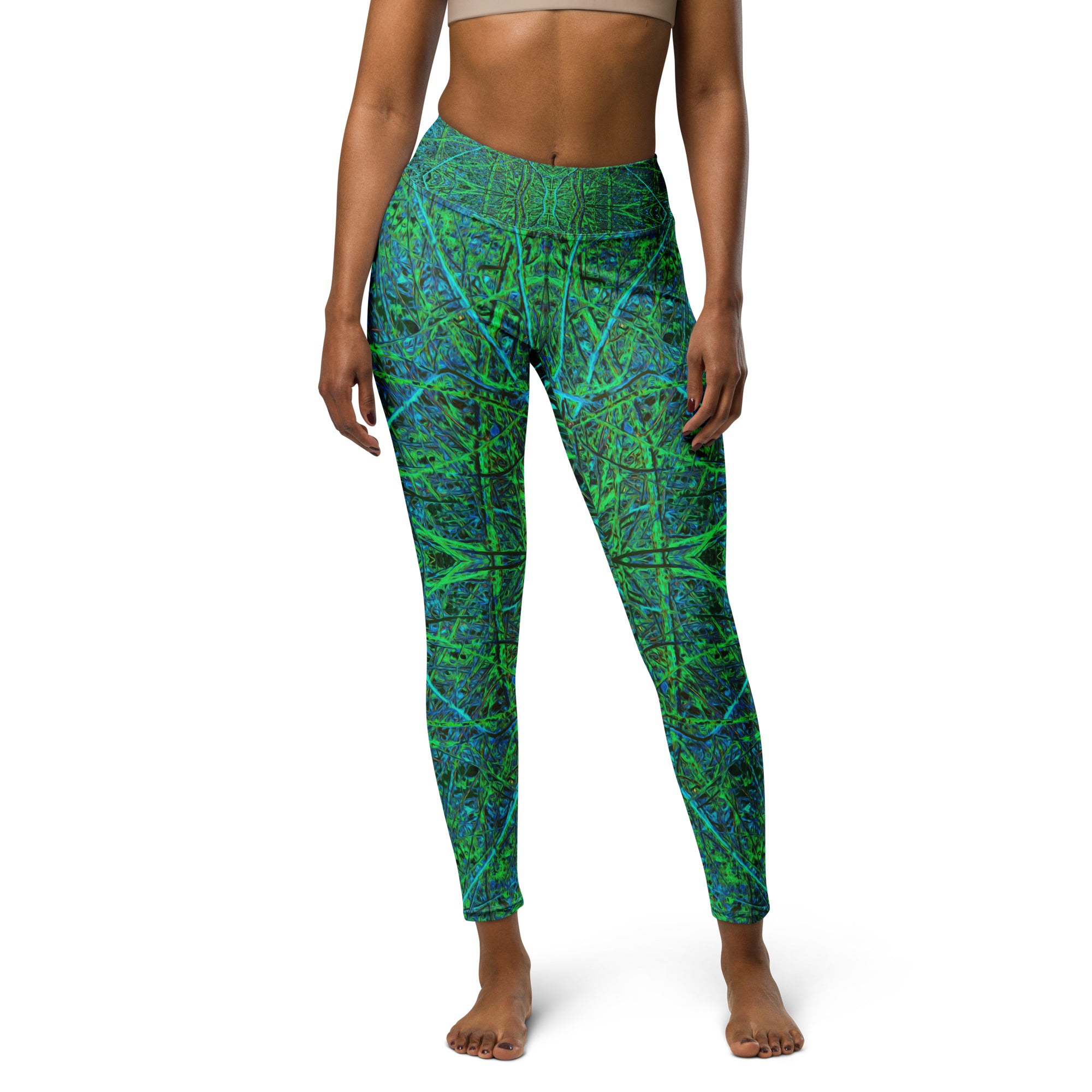 Yoga Leggings for Women - Cool Lime Green Abstract Branch Pattern
