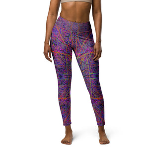 Yoga Leggings for Women - Cool Black and Pink Abstract Branch Pattern