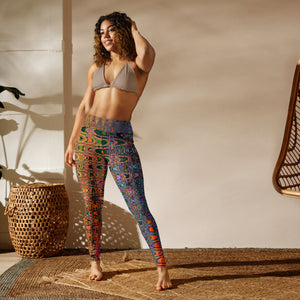Yoga Leggings for Women | Abstract Orange and Aqua Retro Boomerang Waves