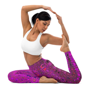 Yoga Leggings for Women | Abstract Magenta Retro Boomerang Waves