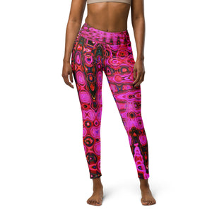 Yoga Leggings for Women | Cool Abstract Pink and Black Atomic Retro Zigzags