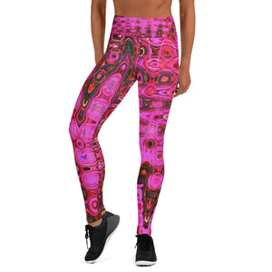 Yoga Leggings for Women | Cool Abstract Pink and Black Atomic Retro Zigzags