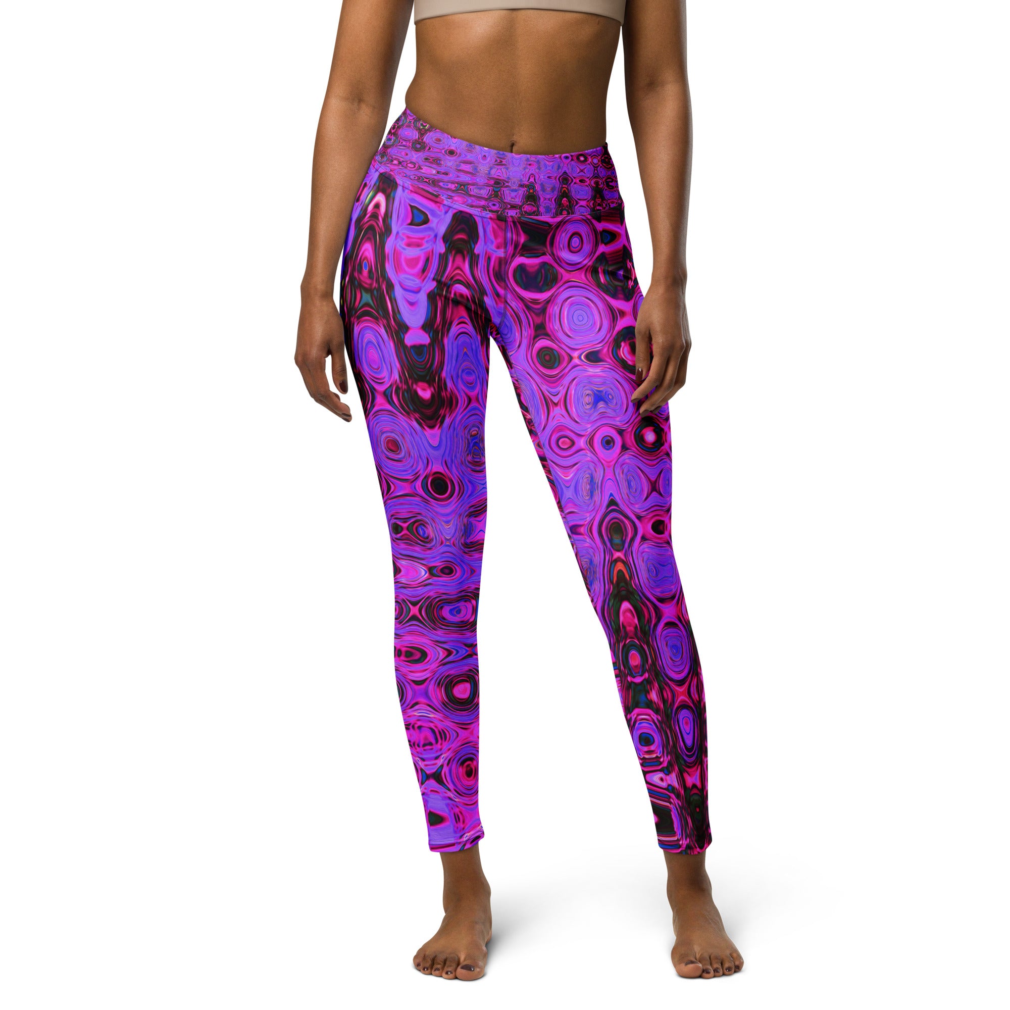 Yoga Leggings for Women | Cool Abstract Purple and Black Atomic Retro Zigzags