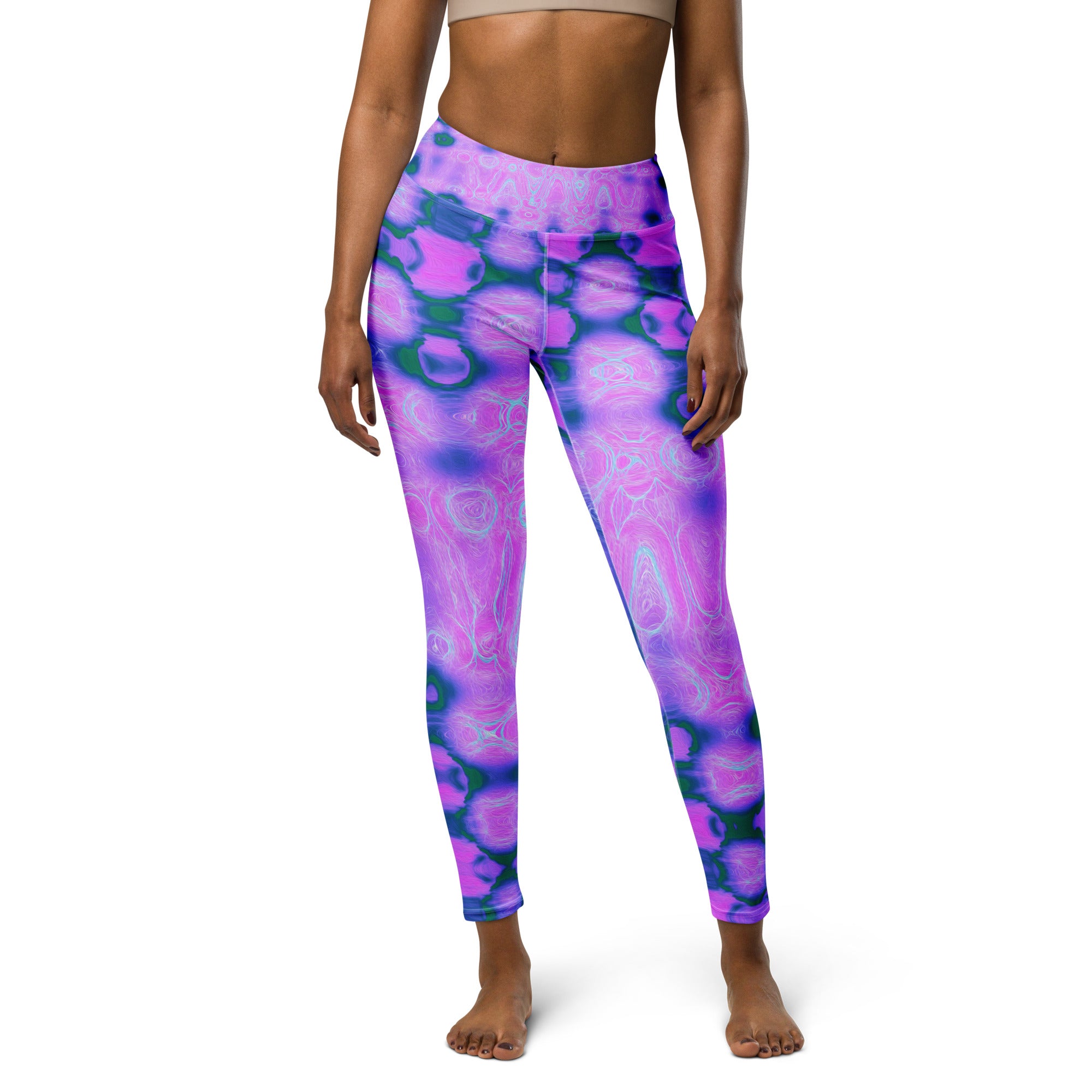 Yoga Leggings for Women | Abstract Hot Pink Wavy Tie Dye Clouds