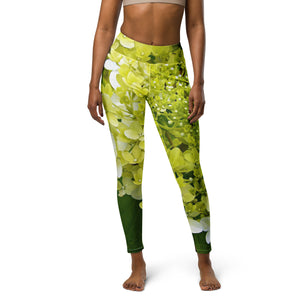 Yoga Leggings for Women | Elegant Chartreuse Green Limelight Hydrangea