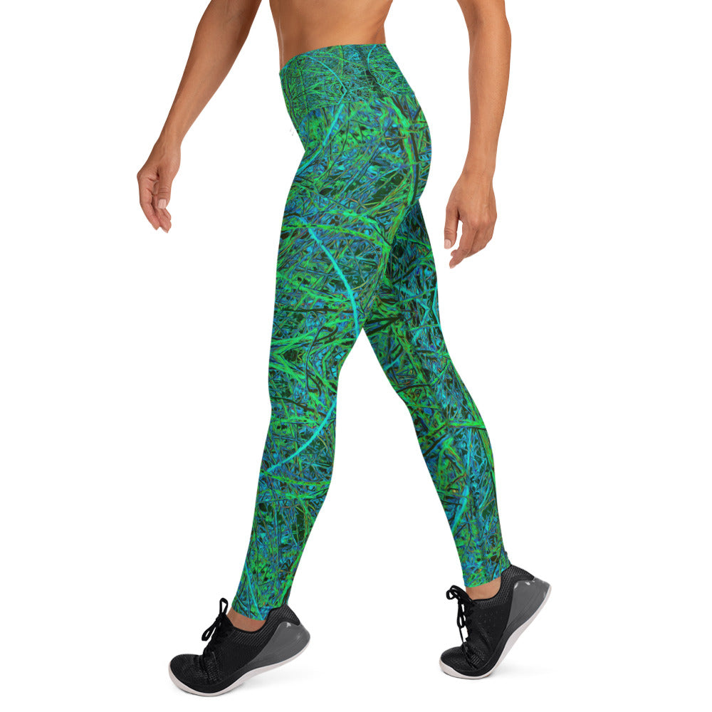 Yoga Leggings for Women - Cool Lime Green Abstract Branch Pattern