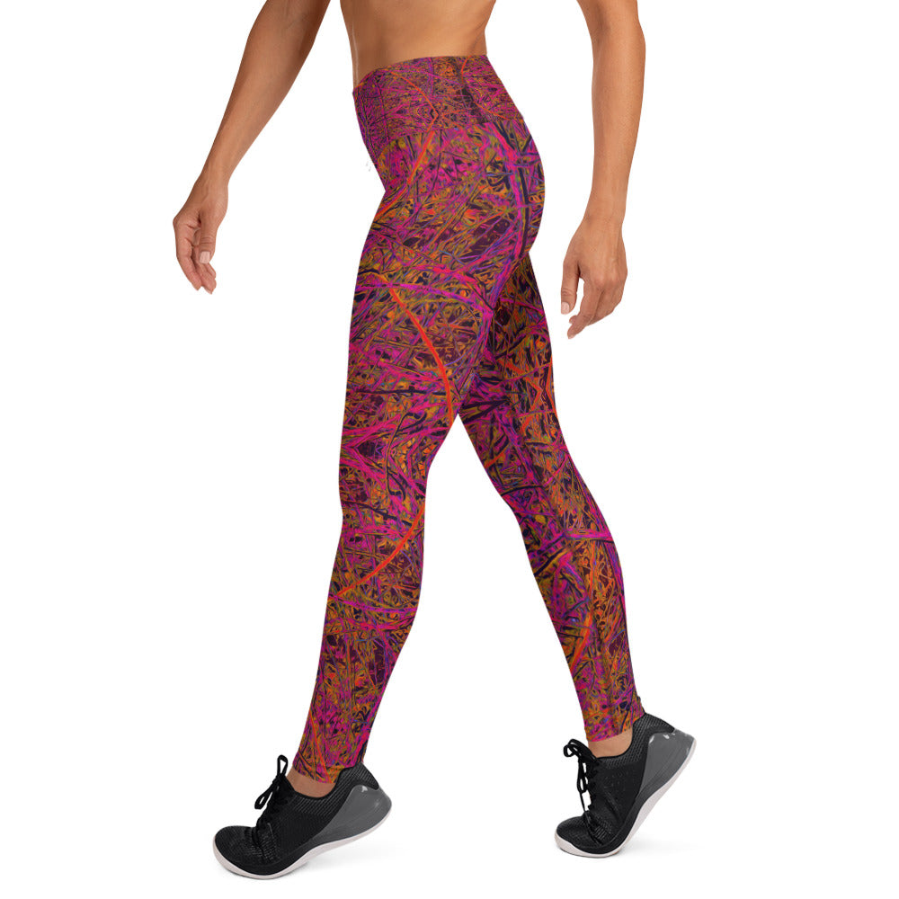 Yoga Leggings for Women - Cool Hot Pink Abstract Branch Pattern