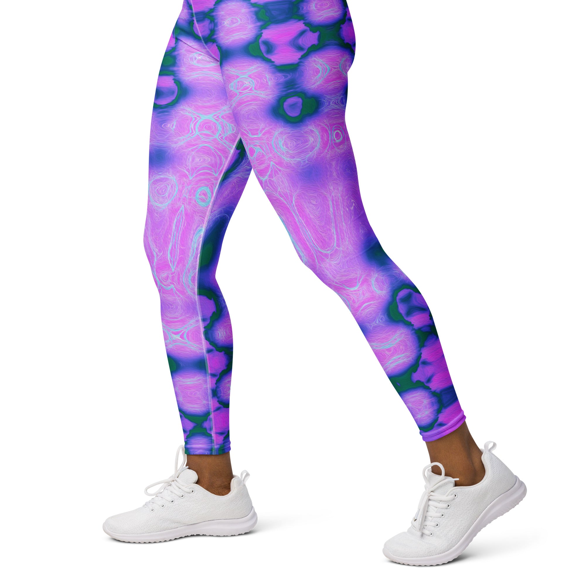 Yoga Leggings for Women | Abstract Hot Pink Wavy Tie Dye Clouds