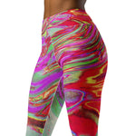Yoga Leggings for Women - Cool Abstract Magenta and Red Groovy Retro