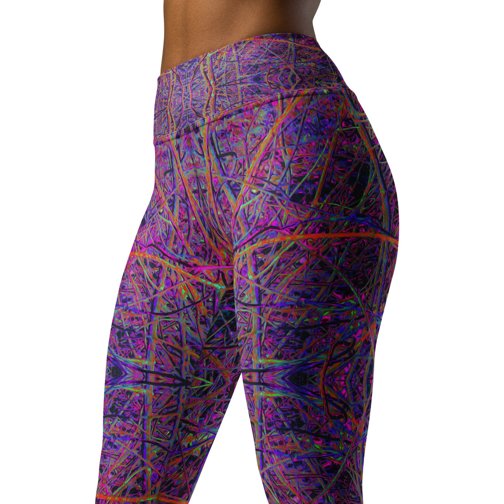 Yoga Leggings for Women - Cool Black and Pink Abstract Branch Pattern