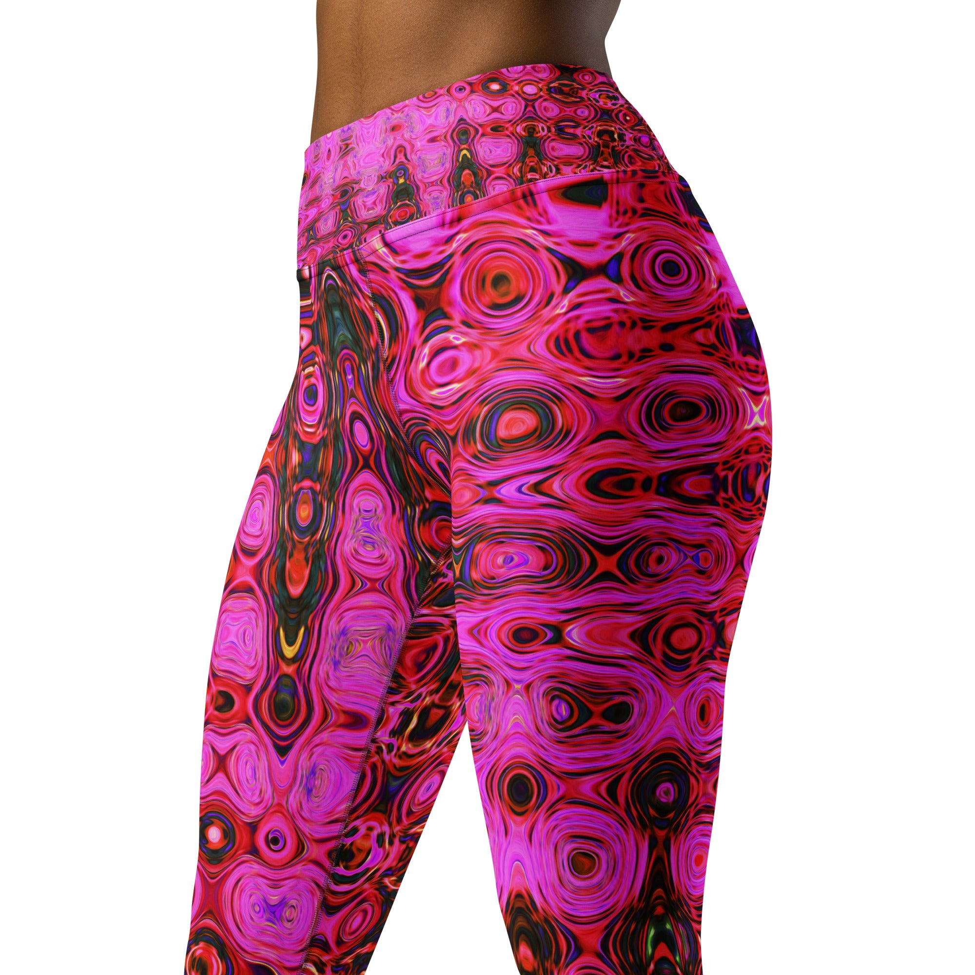 Yoga Leggings for Women | Cool Abstract Pink and Black Atomic Retro Zigzags