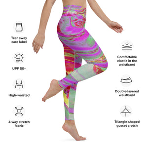 Yoga Leggings for Women - Cool Abstract Magenta and Red Groovy Retro