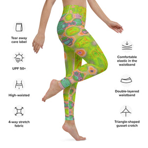 Yoga Leggings for Women - Abstract Yellow and Red Wavy Tie Dye Clouds