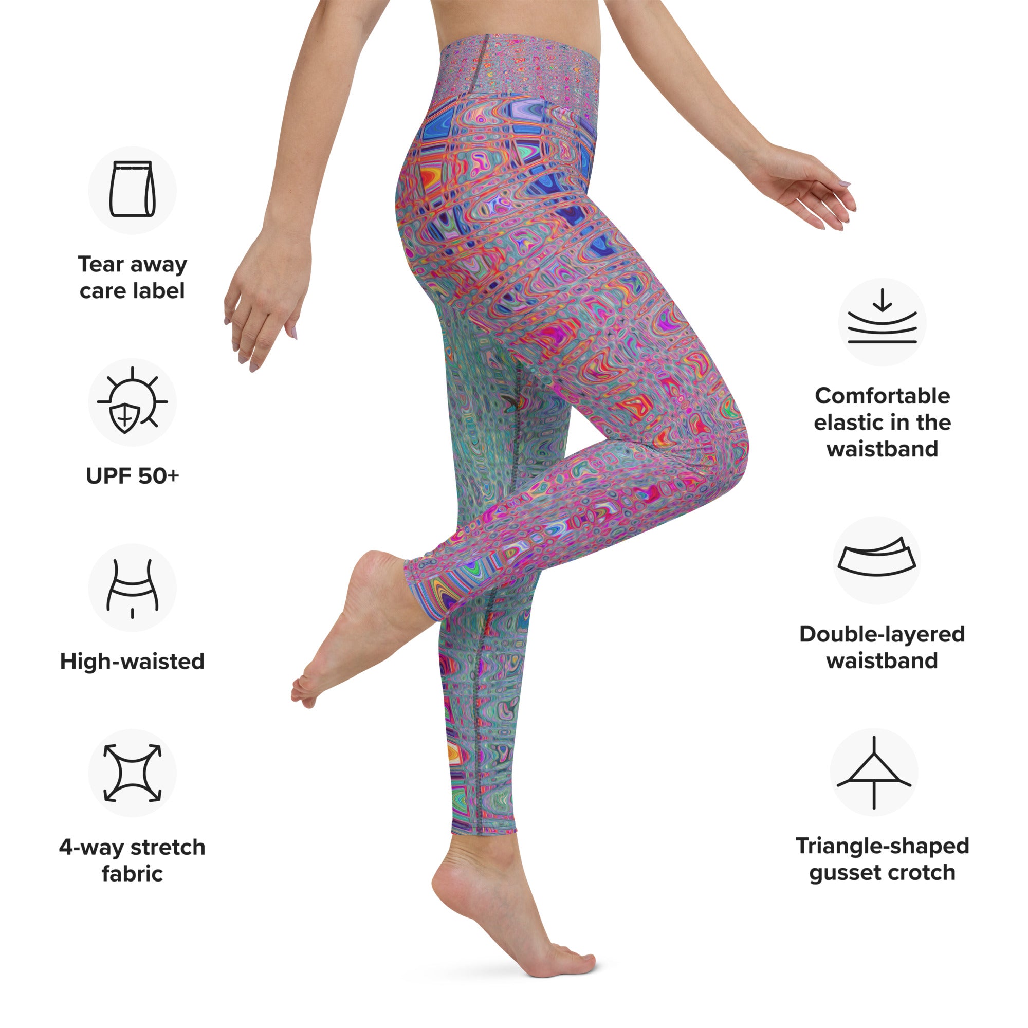 Yoga Leggings for Women | Abstract Kaleidoscopic Retro Boomerang Waves