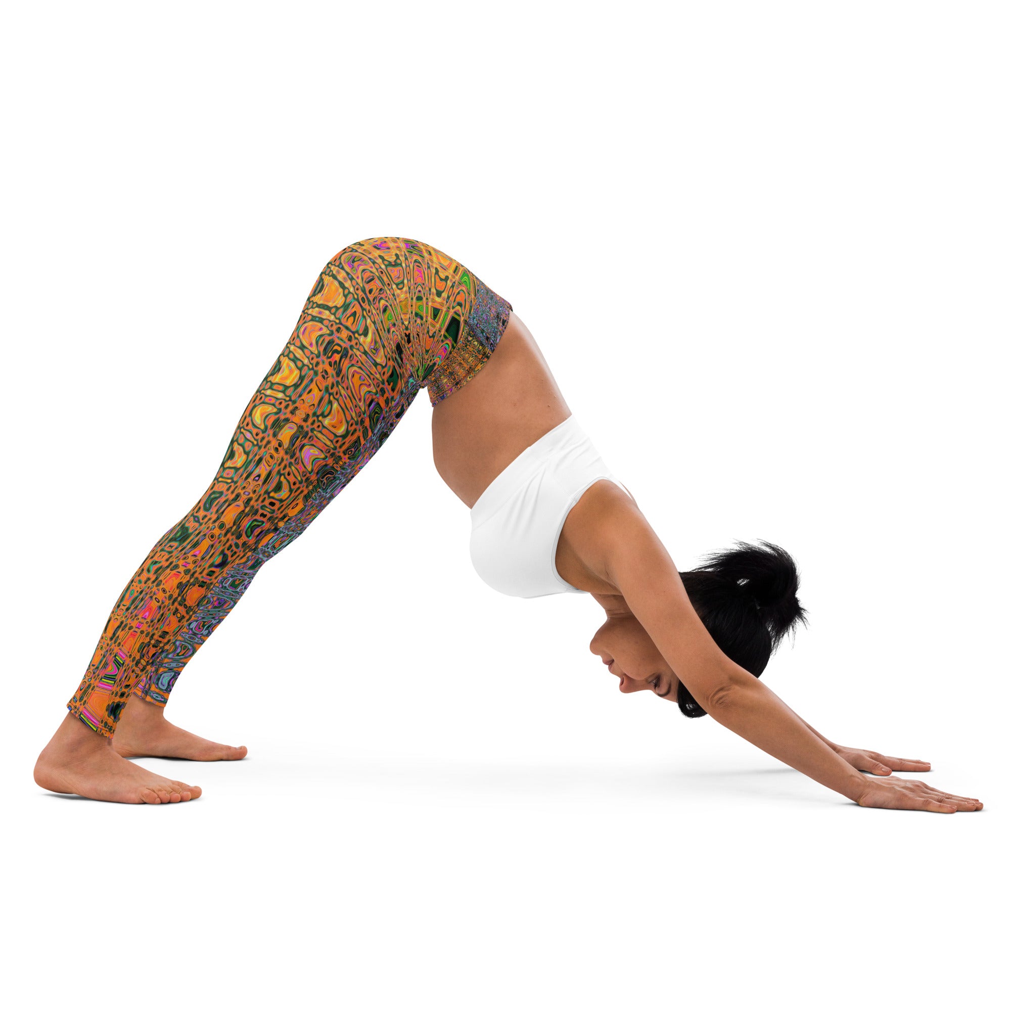 Yoga Leggings for Women | Abstract Orange and Aqua Retro Boomerang Waves
