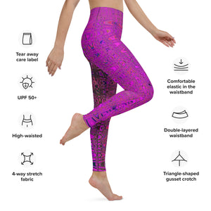 Yoga Leggings for Women | Abstract Magenta Retro Boomerang Waves