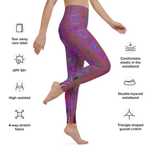 Yoga Leggings for Women | Psychedelic Groovy Magenta Retro Atomic Waves