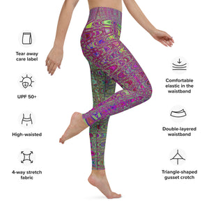 Yoga Leggings for Women | Abstract Purple and Green Retro Boomerang Waves