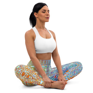 Yoga Leggings for Women | Abstract Orange and White Retro Boomerang Waves