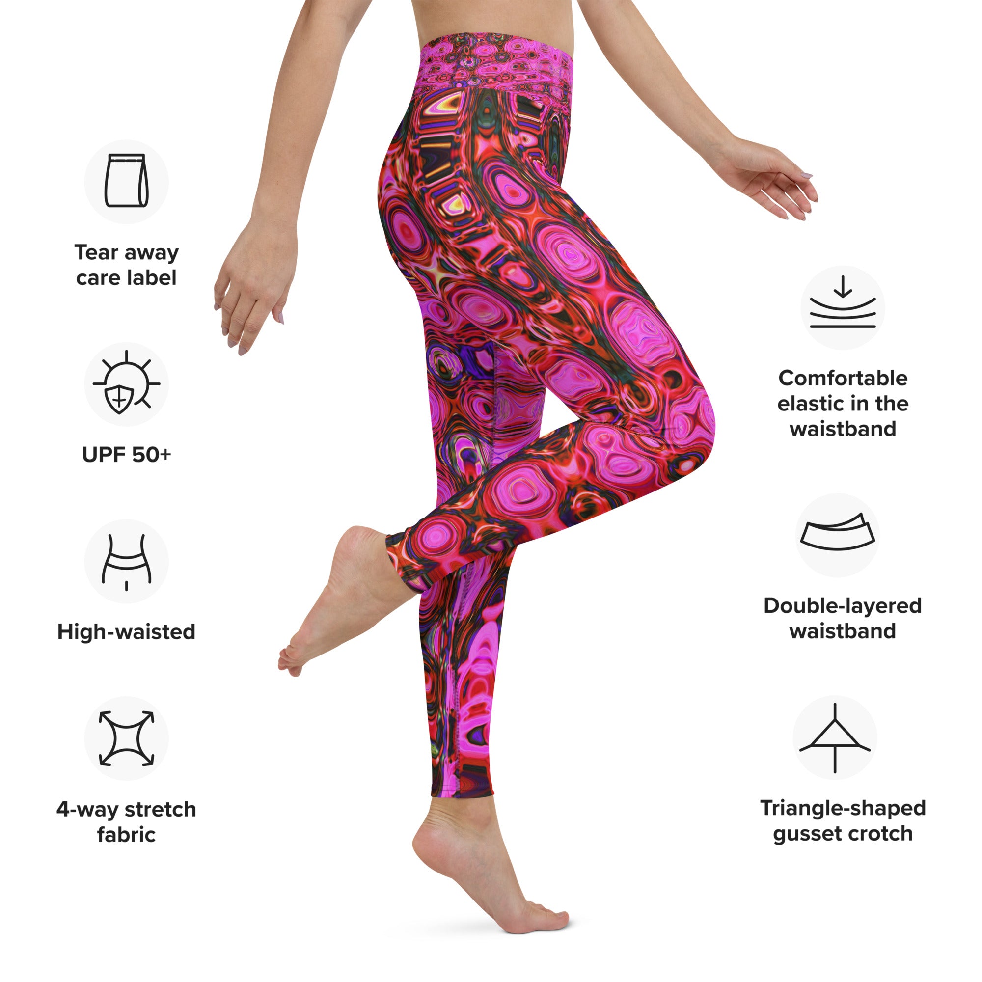 Yoga Leggings for Women | Cool Abstract Pink and Black Atomic Retro Zigzags