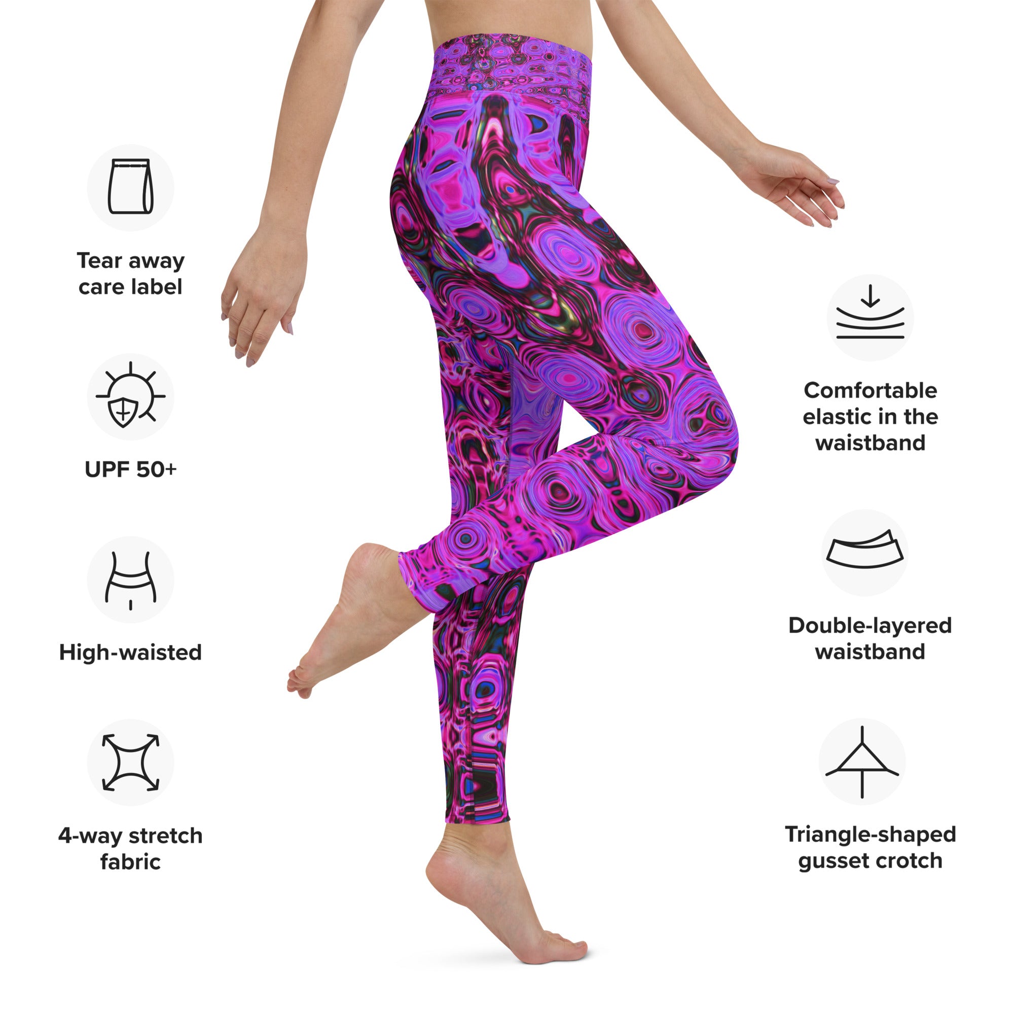 Yoga Leggings for Women | Cool Abstract Purple and Black Atomic Retro Zigzags