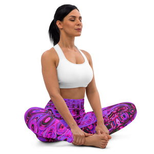 Yoga Leggings for Women | Cool Abstract Purple and Black Atomic Retro Zigzags