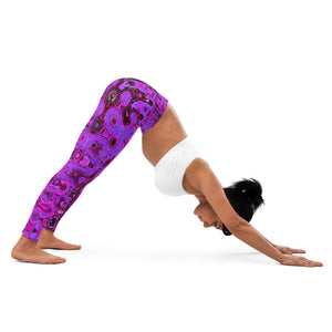 Yoga Leggings for Women | Cool Abstract Purple and Black Atomic Retro Zigzags