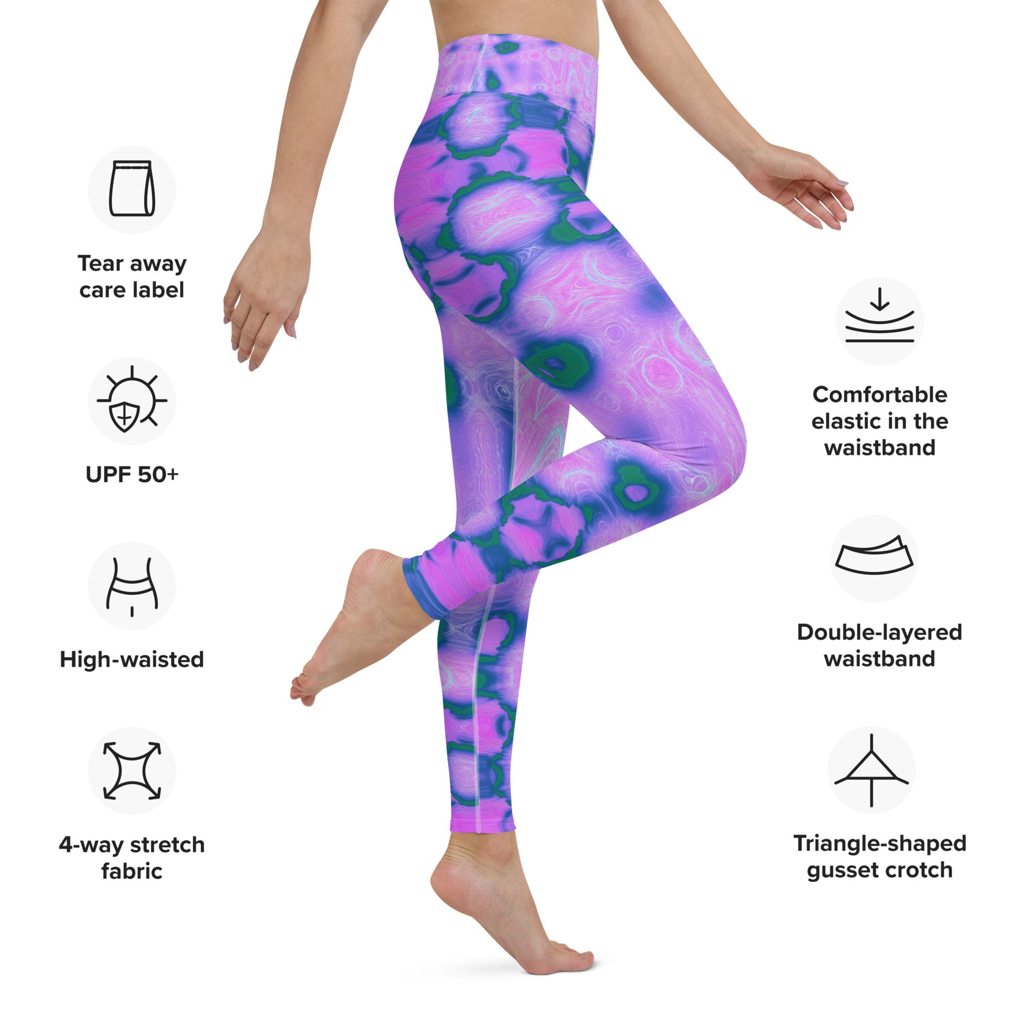 Yoga Leggings for Women | Abstract Hot Pink Wavy Tie Dye Clouds