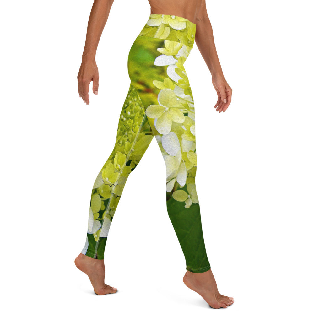 Yoga Leggings for Women | Elegant Chartreuse Green Limelight Hydrangea