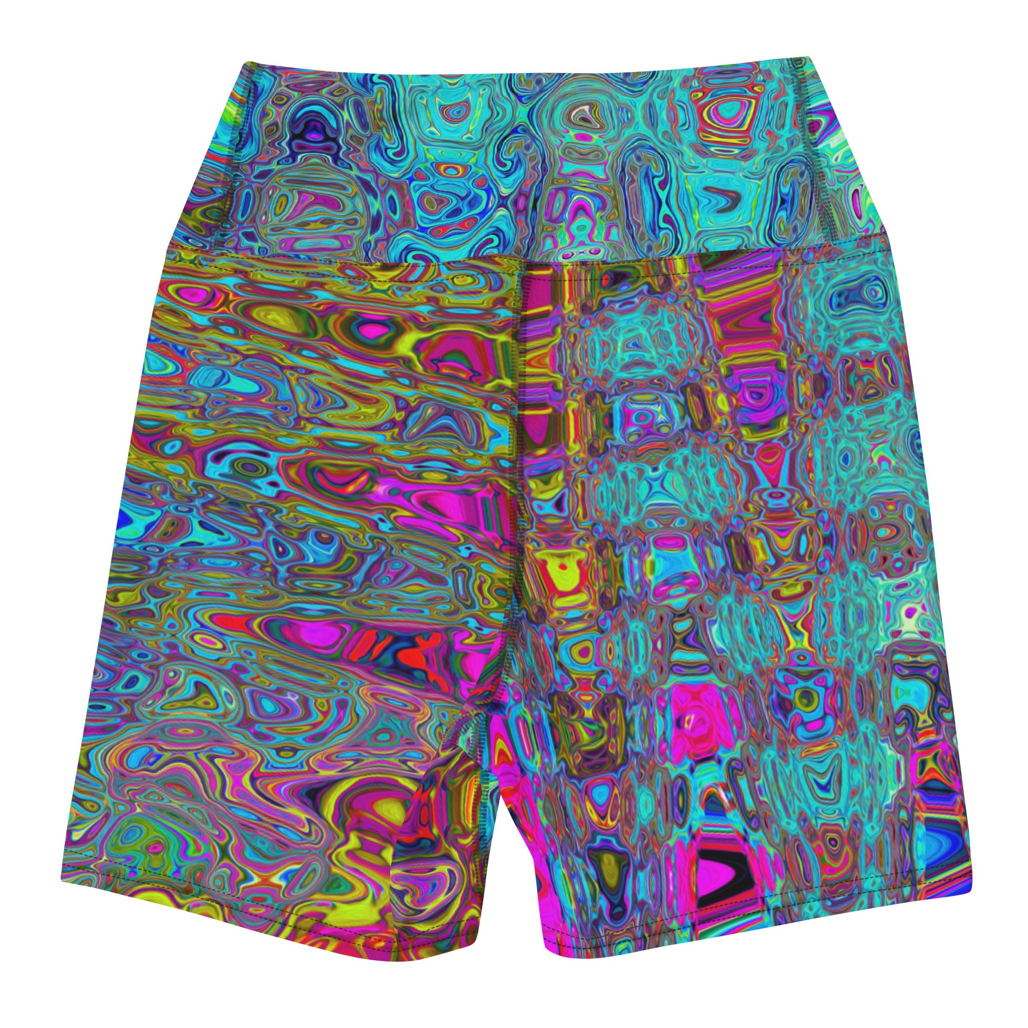 Yoga Shorts for Women | Trippy Sky Blue Abstract Retro Atomic Waves