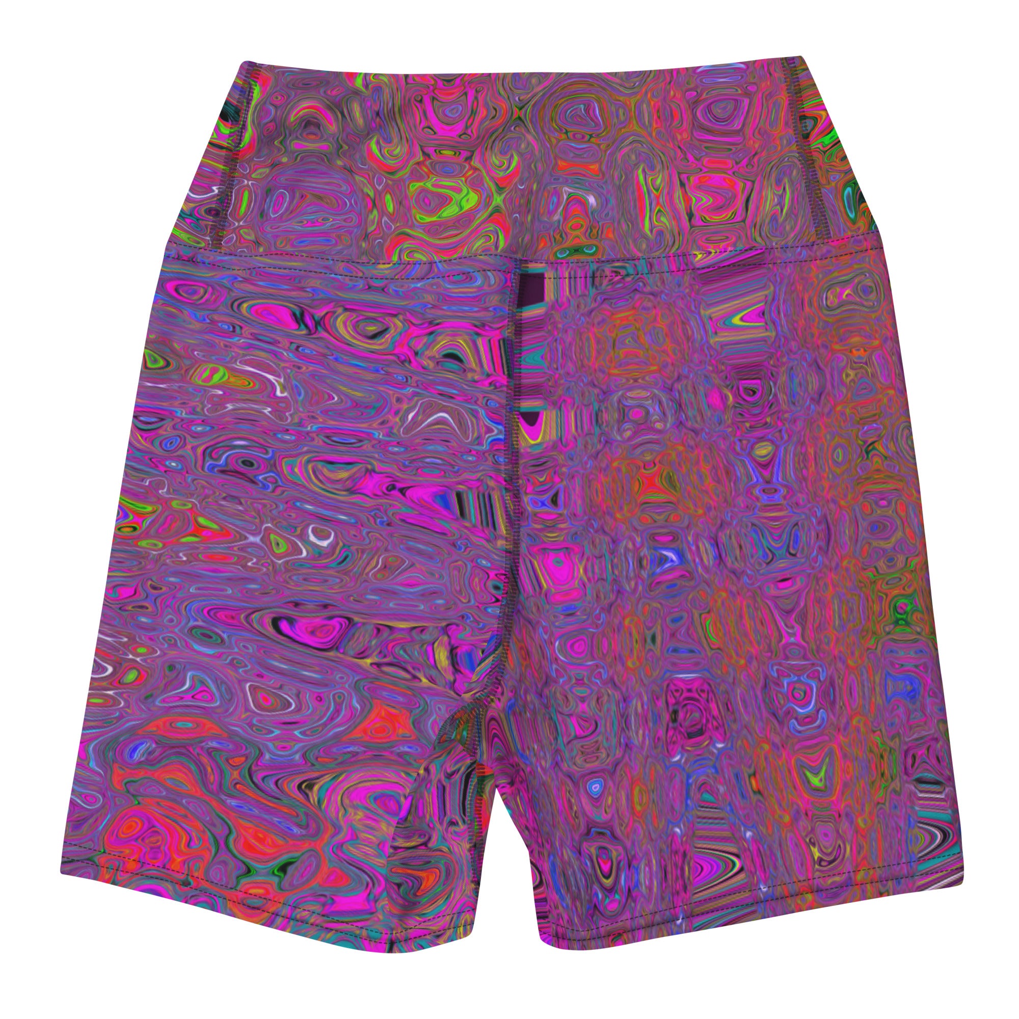 Yoga Shorts for Women | Psychedelic Groovy Magenta Retro Atomic Waves