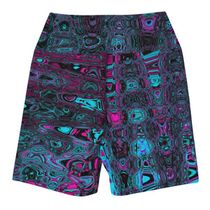 Yoga Shorts for Women | Retro Aqua Magenta and Black Abstract Atomic Waves