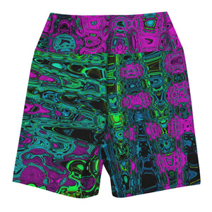 Yoga Shorts for Women | Bold Magenta Abstract Groovy Atomic Waves