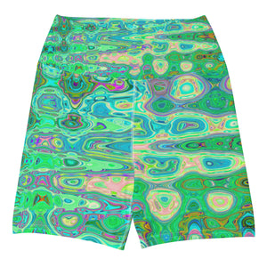 Yoga Shorts for Women | Abstract Colorful Green Wavy Mosaic Retro