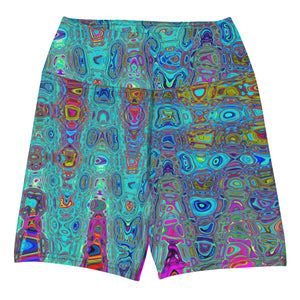 Yoga Shorts for Women | Trippy Sky Blue Abstract Retro Atomic Waves