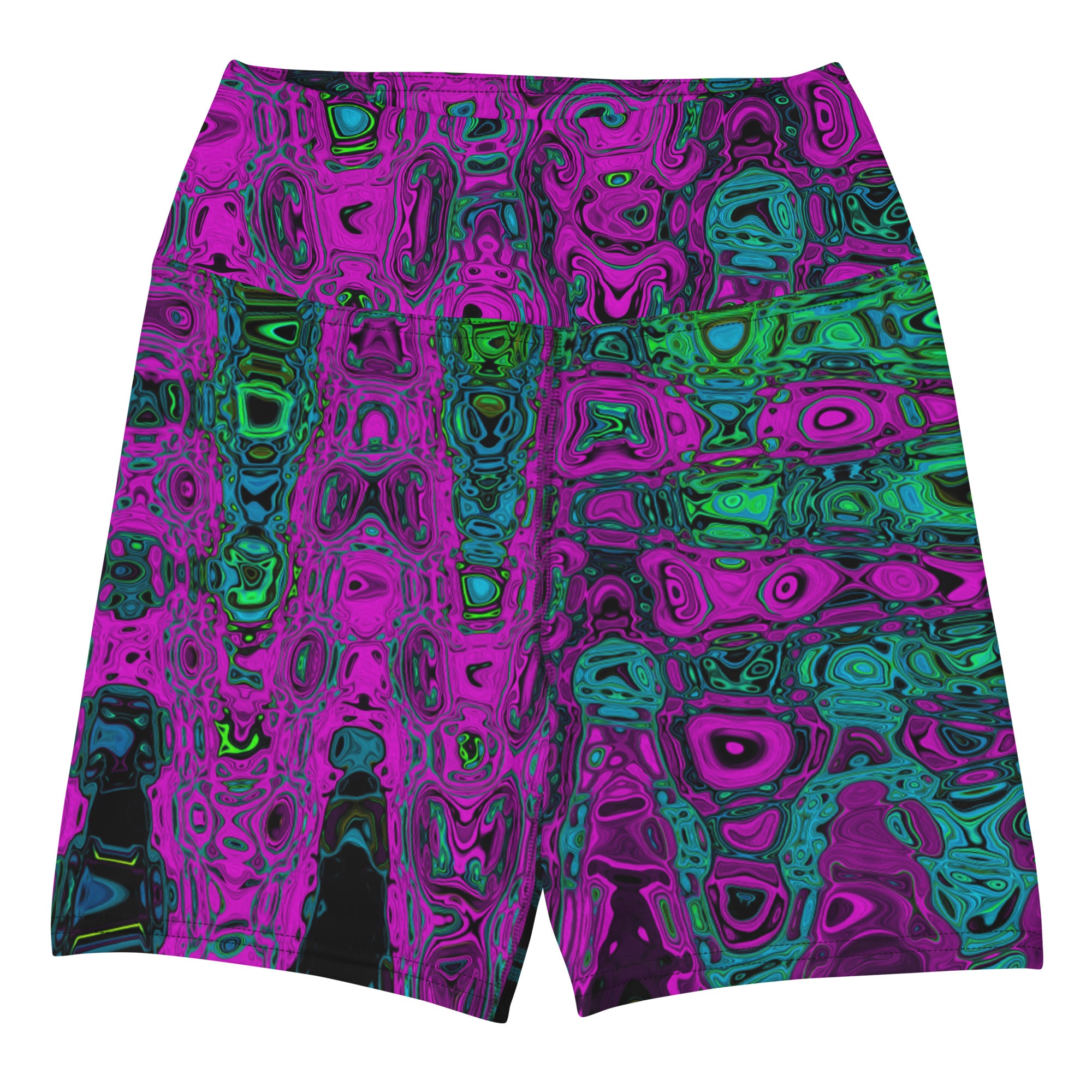 Yoga Shorts for Women | Bold Magenta Abstract Groovy Atomic Waves